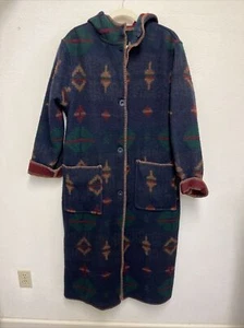 Vntg Woolrich Southwest Aztec Wool Blanket Long Hooded Reversible Coat L Navajo - Picture 1 of 13