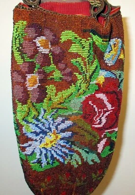 Superb  antique MICRO BEADED Hand Bag Purse FLORALS Flowers Tassel FLAPPER JAZZ - Image 1 of 4