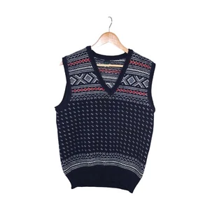 Dale of Norway Vintage Pure New Wool Pullover Vest Size 48 Blue Geometric Patter - Picture 1 of 12