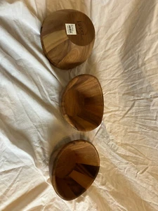 Lipper International Acacia Wood Wave Small Salad Bowls Thailand x4 - Picture 1 of 4