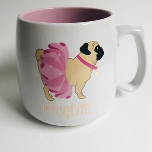 "TenStrawberry Street" #PUGLIFE 16 oz Coffee/Tea Mug-Pink Tutu+Hearts-Gold Print - Picture 1 of 8