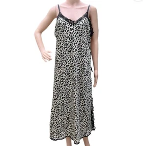 Vintage Cinema Exoile Gold Black Leopard Print Satin Nightgown Size M - Picture 1 of 5