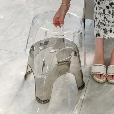 1X Plastic Transparent Acrylic Small Shoe Bench Bathroom Living Room Step Stool  - Image 1 of 4