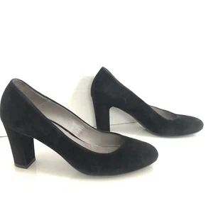 Aquatalia Black Italian Leather Suede Block Heels Pump Dress Shoes Size 7 - Picture 1 of 6