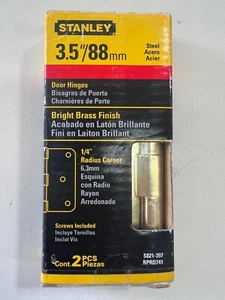 Stanley Hardware 3.5" Round Corners Bright Brass Door Hinges S821-397 - Picture 1 of 4