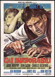 GLI INESORABILI MANIFESTO FILM LANCASTER HEPBURN THE UNFORGIVEN MOVIE POSTER 2F - Foto 1 di 1