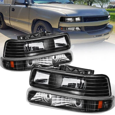 Pair Headlights w/ Bumper Light For 99-02 Chevy Silverado 00-06 Tahoe Suburban - Image 1 of 4