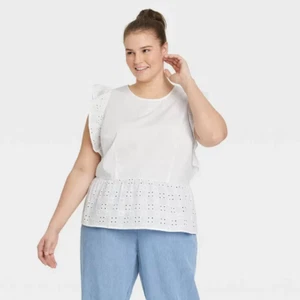 Women's Plus Size Eyelet Tank Top - Who What Wear White 3X - Picture 1 of 1
