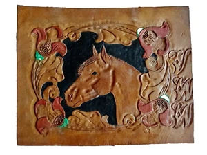 hORSE ART VINTAGE TOOLED LEATHER SHEET COUNTRY WESTERN BOHO EQUESTRIAN neocurio - Bild 1 von 5