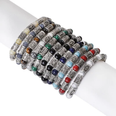 Ethnic Viking Rune Antique Beads Stone Bracelet Bangles Men Gift Handmade Charm - Image 1 of 4