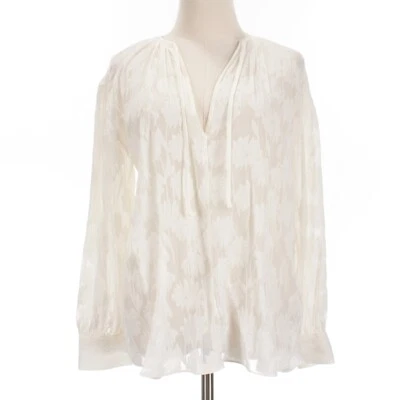 Vince NWD Long Sleeve Sheer V-Neck Top Size Small in Off-White Silk/Cotton - Image 1 of 4