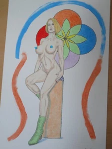Female nude figure painting oil Artist Jerome Cadd Flower Power sacred geometry - Picture 1 of 8