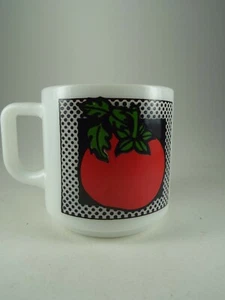 Vintage White Milk Glass Tomato Coffee Mug Retro Kitchen Kitsch Midcentury - Picture 1 of 5