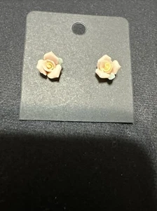 Porcelain Pink Flower -Rose- Dainty Earring Studs - Picture 1 of 4