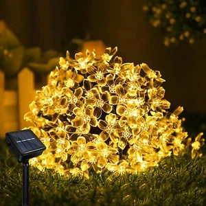 LED Solar Flower Light Outdoor Cherry Blossom Flowers String Lighting Waterproof - Picture 1 of 41