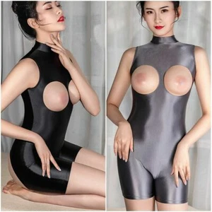 Women Wetlook Bodysuit Zipper Catsuit Leotard Jumpsuit Lingerie Bodycon Clubwear - Picture 1 of 16