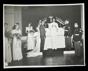 Wedding Ceremony Photograph Army Soldier Bride 9 x 7" Black White Military - Picture 1 of 7