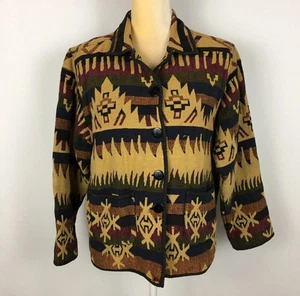 VTG Jane Ashley Southwestern Aztec Tapestry Jacket Blazer Women M Tan Burgundy - Picture 1 of 7