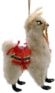 Vintage Ornament Fur Peruvian Mama Baby Llama Alpaca Animal Christmas Tree Decor - Picture 1 of 9