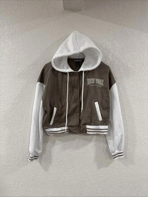 Sudadera con capucha corta Charlotte Russe cremallera completa para mujer talla mediana gris Foto 1 de 4