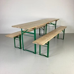 VINTAGE INDUSTRIAL GERMAN BEER TABLE BENCH SET GARDEN CUSTOMISED LENGTH NATURAL - Picture 1 of 4