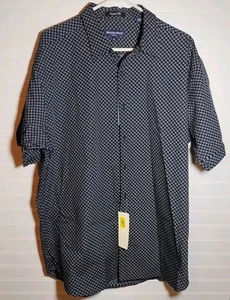 Austin Reed London Men XL Platinum Black Geometric Short Sleeve Button Up Shirt - Picture 1 of 9