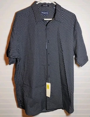 Austin Reed London Men XL Platinum Black Geometric Short Sleeve Button Up Shirt - Image 1 of 4