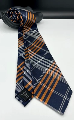 Corbata de seda Banana Republic para hombre ~ azul y naranja ~ cuadros y cuadros Foto 1 de 4