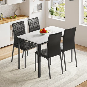 Tavolo e Sedie da Pranzo Set di 4, Tavolo da Pranzo Moderno Set 4 Sedie da Pranzo in PU - Foto 1 di 11