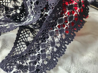 Dentelle vintage large bleu/noir blanc  a definir 3 m 30 sur 5 cm T14 - Photo 1/3