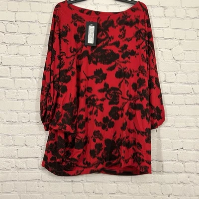 Túnica Bryn Walker Wilder pequena vermelha preta manga dolman pastinaca NOVA $178 - Imagem 1 de 4