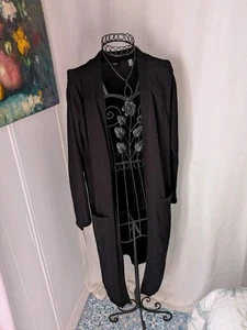 Tahari Ladies Size L Black Open Front Long Duster Cardigan Sweater - Picture 1 of 5