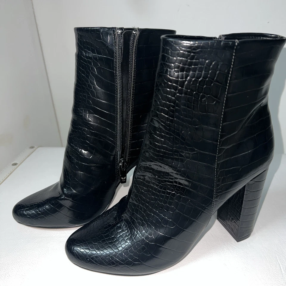 J. Renee Retro Negro Cuero Tobillo Serpiente Mujer Botas Talla 7,5 Foto 1 de 4