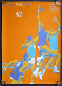 "Original Otl Aicher 1972 München Olympia Poster Basketball 33"" x 23,5" - Bild 1 von 7