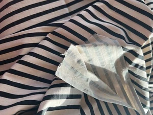 Black & Beige Striped Fabric & Blue Floral Linen Blend Fabric 2 Pieces Textile - Picture 1 of 5