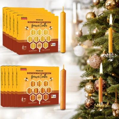 BRUBAKER 100er Pack Bienenwachs Kerzen Gelb 12 mm Ø Weihnachtskerzen Tannenbaum - Bild 1 von 4