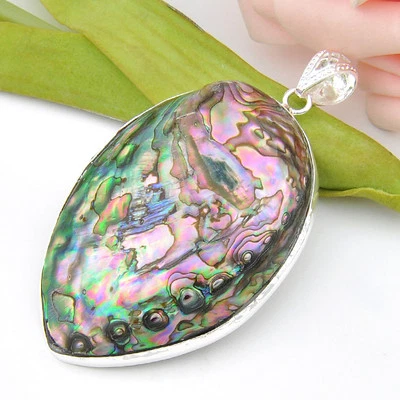 Sale Natural Oval Cut Abalone Shell Silver Necklace Pendant - Image 1 of 4