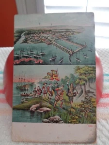 Antigua postal ilustración color 2 de la exposición Jamestown de 1907 sin usar - Imagen 1 de 3