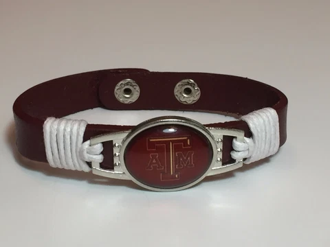 New Texas A&M Aggies Leather Adjustable Bracelet, Gift for Her Mom Him Dad Cover