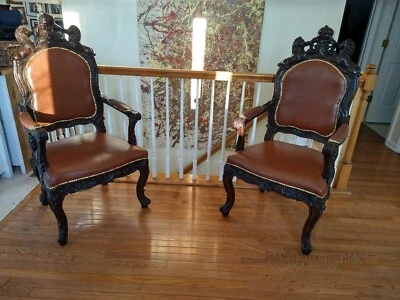 Silla Barroca Rey Trono Madera Tallada Leones Corona 2 Disponibles Foto 1 de 4