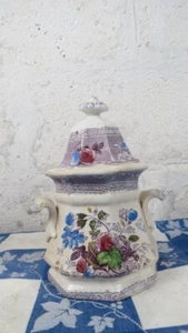 Antique E.Challinor Canella Purple TransferWare England Sugar Bowl Ironstone - Picture 1 of 12