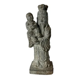 Antique Chinese Shou Lao Longevity Deity God Carved Stone Statue with Child - Picture 1 of 13