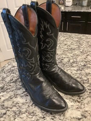 J Chisholm Vintage Cowboy Boots 9.5 EE USA MADE BLACK NICE - Image 1 of 4
