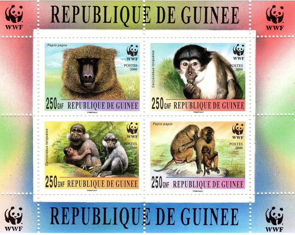 Guinea 2000 WWF MANGABEY & BABOON Souvenir Sheet Perforated MNH Groth #275 - Image 1 of 1