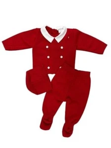 NEWBORN BABY BOY SPANISH KNITTED OUTFIT BOYS RED WHITE BOXED PRAM GIFT SET XMAS - Picture 1 of 5