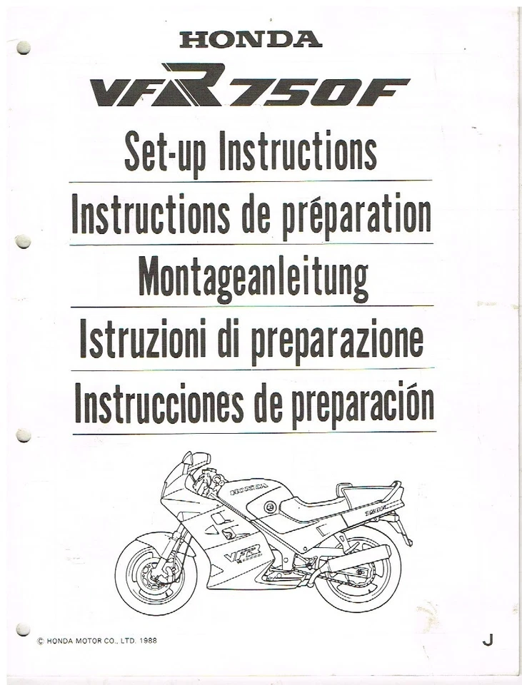 HONDA VFR750F ORIG. 1988 FACTORY SET-UP INSTRUCTIONS LEAFLET (GB F D I E TEXT) - Image 1 of 1