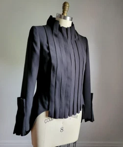 ANNE FONTAINE Paris BLACK PLEATED JACKET w/ ELONGATED PLEATED BACK Euro Sz 40 - Picture 1 of 6