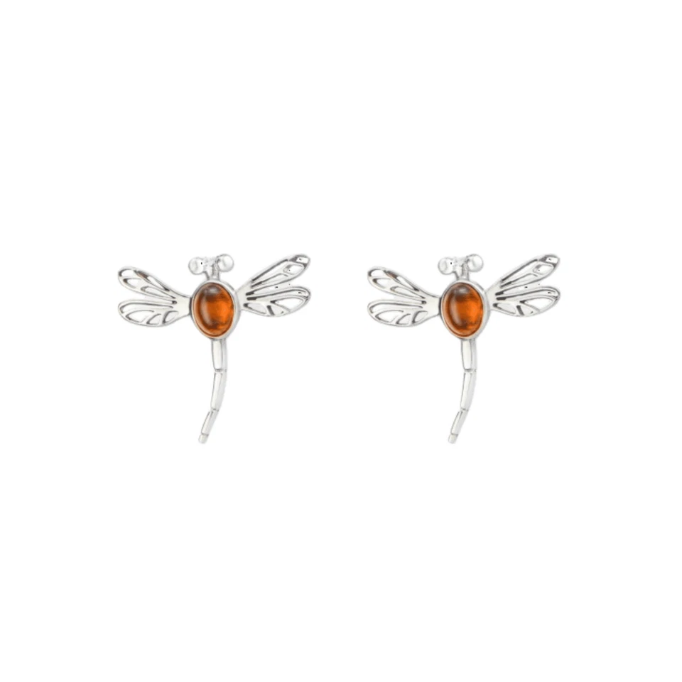 Dragonfly in Amber Sterling Silver Stud Earrings - Image 1 of 1