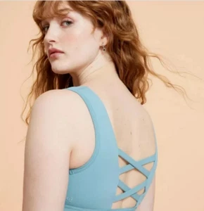 Blogilates Women’s Crisscross Bra Size Medium Brand New Cameo Blue NWT - Picture 1 of 4