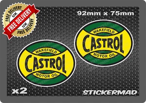 x2 Castrol Wakefield Motoröl Garage Aufkleber Vintage GB RETRO Fuel Motorsport - Bild 1 von 1